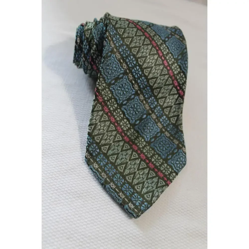 Vintage 1980s 3 X 57 Inch Blue & Green Acetate Necktie